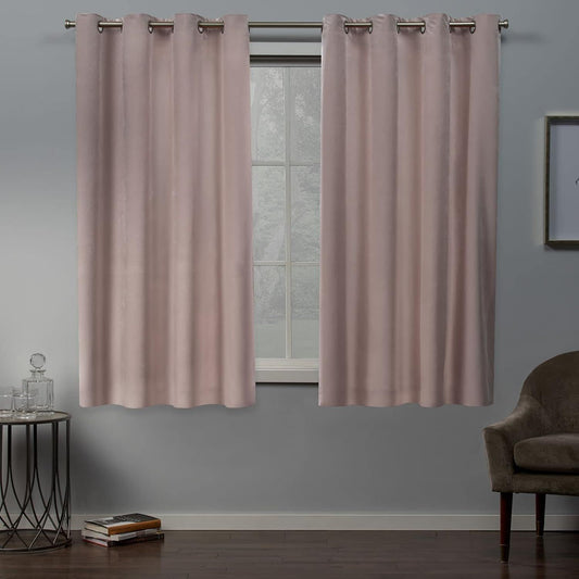 Exclusive Home Velvet Heavyweight Grommet Top Curtains Blush Pink 4 Panels 54x63 Decor