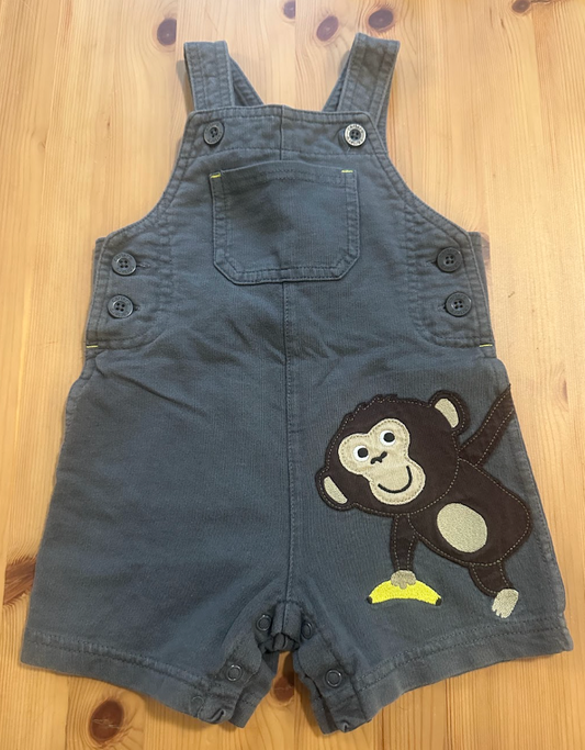 12m Carters Dark Gray Shortalls w/ Brown Monkey Cotton Stretchy Short-Overalls with Monkey/Banana Decoration 12 Months