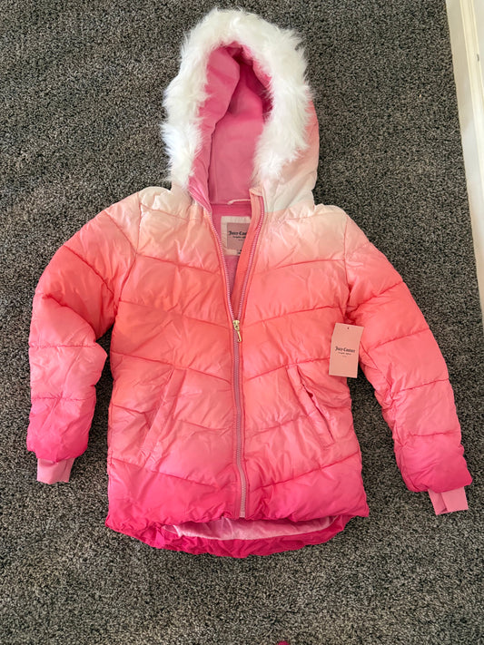 Juicy Couture puffer winter jacket girls M 10-12 Pink ombre, fur hood, NWT 10