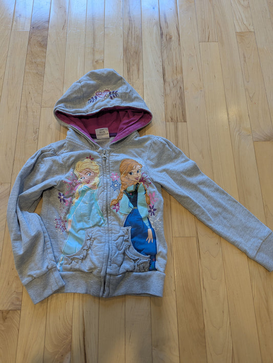 Disney Collection Grey Frozen Hooded Sweatshirt Elsa and Anna, Zip Front 5T/5