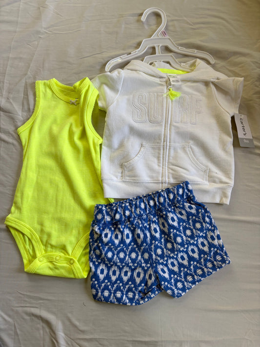 Carters, 9 months, Summer Outfit NWT, shorts, onesie, zip up, cute summer outfit 9 Months
