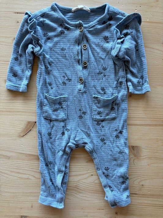 Grayson Collective, 6-9m, Blue Floral Romper Long Sleeve Romper, Blue Floral with Ruffles 6 Months