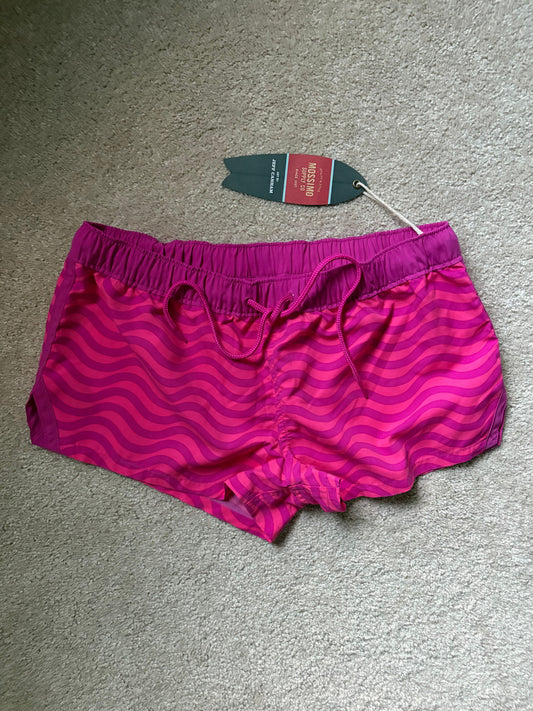 Mossimo Supply Co., S, Junior's board shorts NWT vibrant pink color with wave pattern drawstring waist Junior 3