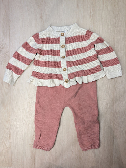 Carters pink knit set, 12m Striped knit button up sweater with knit pants 100% cotton 12 Months