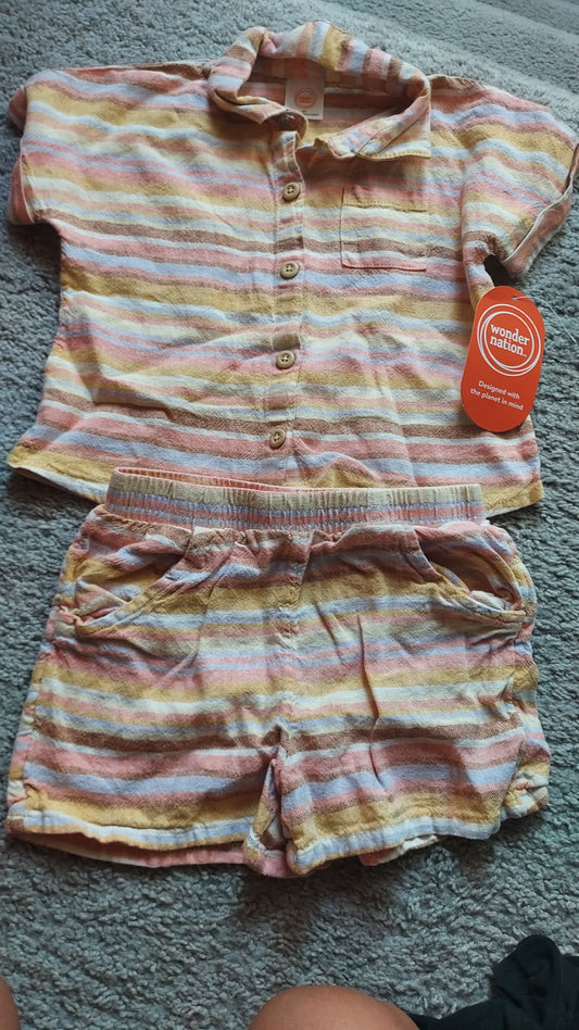 Wonder nation Neutral toned striped, 55%linen short and T outfit. NWT 4T/4