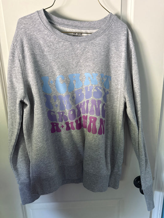 Tek Gear Maternity pullover sweatshirt I cant Im busy growing a human Women's Large 12-14