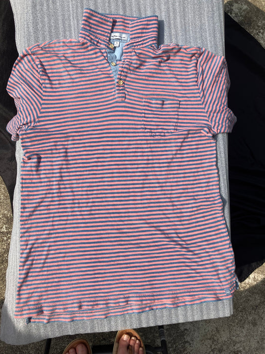 Peter Millar - medium - short sleeve t-shirt Horizontal Striped - pinkish / red / blue stripes w/ collar Men's - M