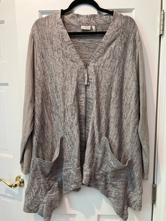Logo Lori Goldstein size xl. Long velvet sleeve Zip up sweater with front pockets asymmetrical bottom hem Women's - XL