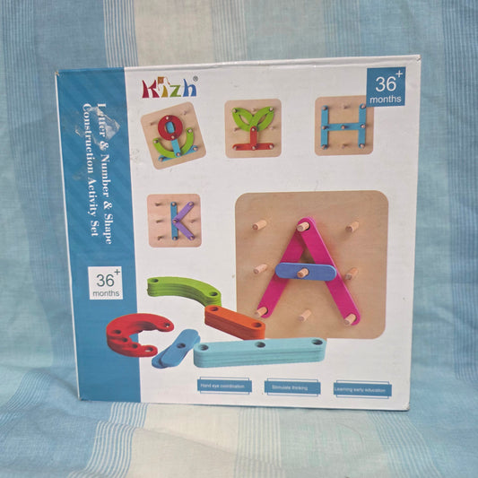 Kizh Wooden Letter and Number Activity set pegboard and 25 colorful wooden stacking blocks Educational