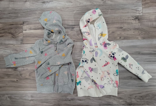 Cat and jack 2 pack girls 2T zip up hooded jackets space and hearts 2T