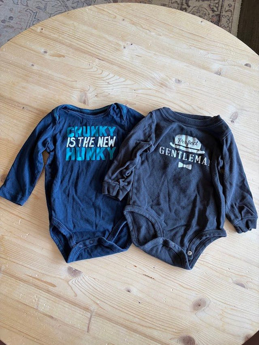 Carters, Jumping Beans, 9m, Long Sleeve Onesies 2 Pack: Black and Navy Graphic Tee 9 Months