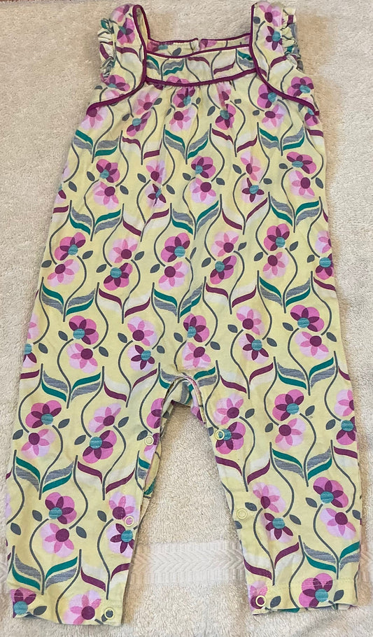 Tea Collection girls romper size 3-6 months Yellow with pink floral print 3 Months