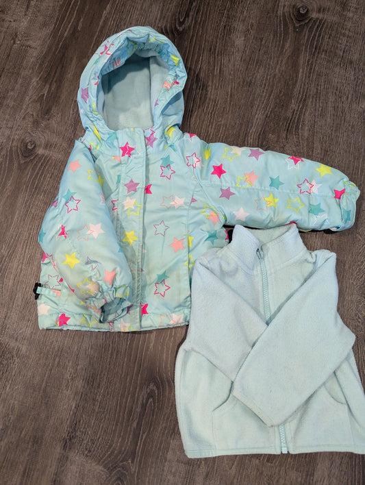 Children's Place Turquoise w/ Stars Winter Jacket 18-24 months 2-piece w/ fleece liner 18 Months