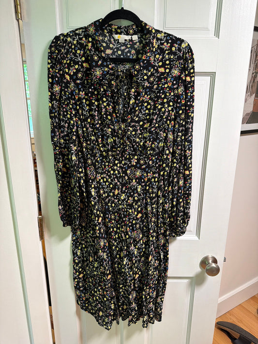 Boden Tie neck black and floral midi dress Women's 16