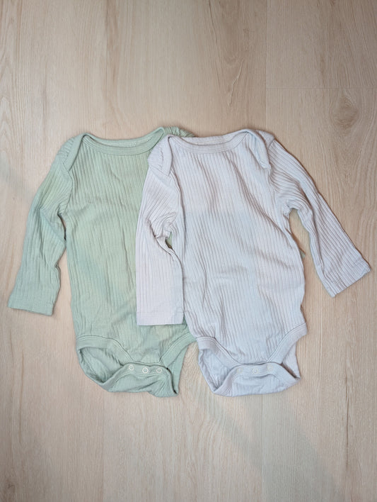 Cloud Island ribbed knit long sleeve onesies, 3-6m Light green and gray long sleeve onesies 3 Months