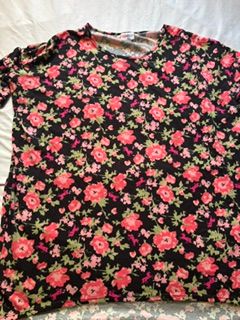 Lularoe irma top- runs big Black with pink floral, hidden unicorns Women's - M