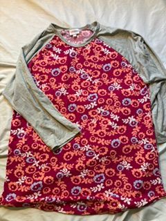 Lularoe Randy T 3/4 sleeve fushia floral body and grey sleeves Women's - XL