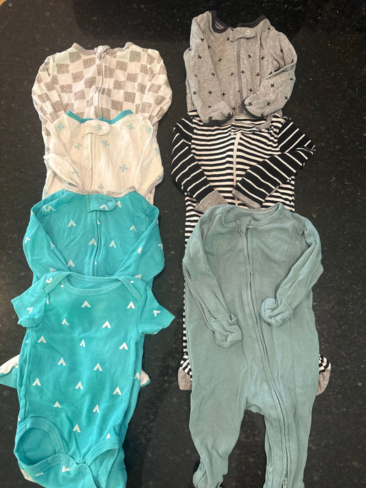 Cloud Island Cloud Island 0-3m - 6 zippered pjs and 1 short sleeve bodysuit Newborn