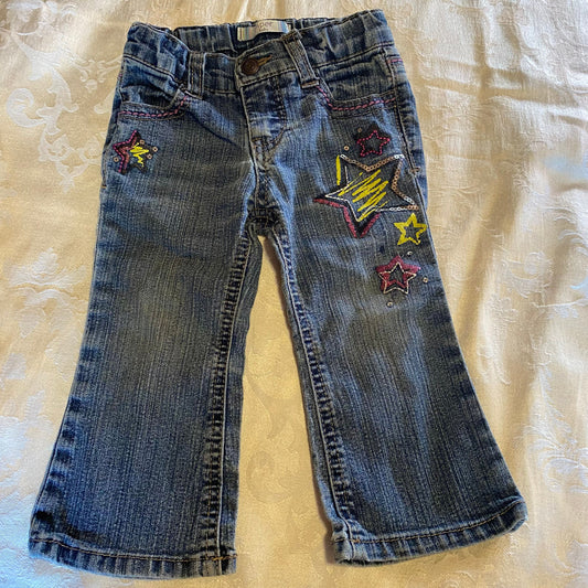 Piper Baby, 18m, adjustable waist jeans denim star embroidery, bootcut flare, pants 18 Months