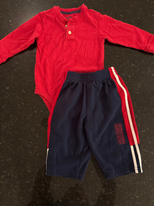 Adidas and Osh Kosh Adidas sweatpants and Osh Kosh red henley bodysuit 9m 9 Months