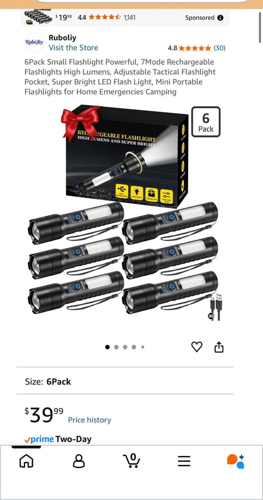Flashlight 6 pack 7 mode, rechargeable new in package Miscellaneous