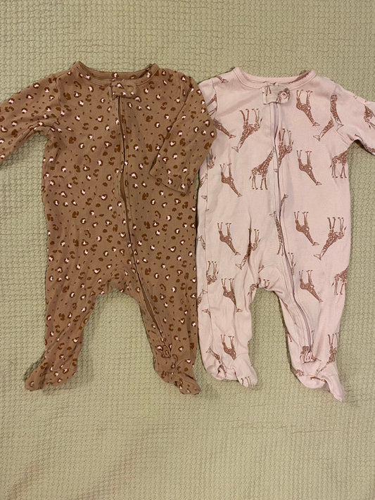 Carters Set of 2 footed long sleeve cotton zippered onesies 3 Months