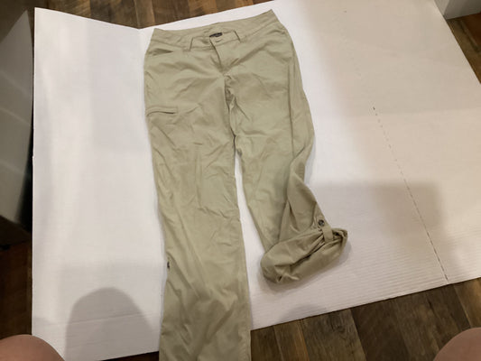 Eddie Bauer Long tan pants with zip pocket on r side and can be capris Women's 2