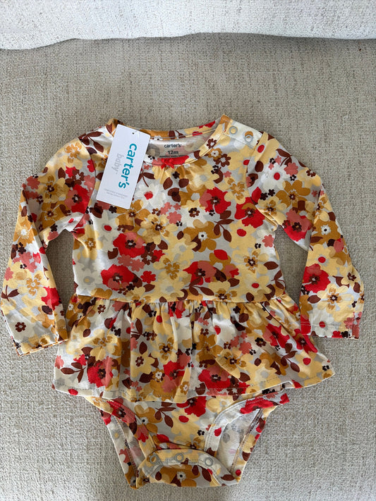 Carters 12 Month Long Sleeve Onesie Floral Design, NWT 12 Months