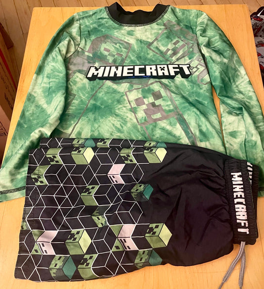 Minecraft Long sleeve swim shirt with matching swim shorts 5T/5