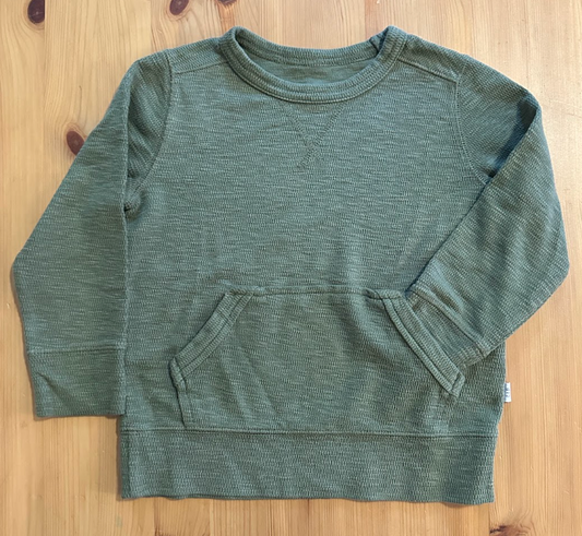 BabyGap 2 years Toddler LS Olive Green Tee T-Shirt Soft Knit/Thermal Cross Shirt, Large Pocket on Belly, Cozy 2T