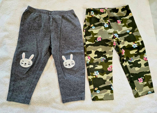 Carter's Girls' 2 Pack 18 month pants gray bunny and green camo 18 Months