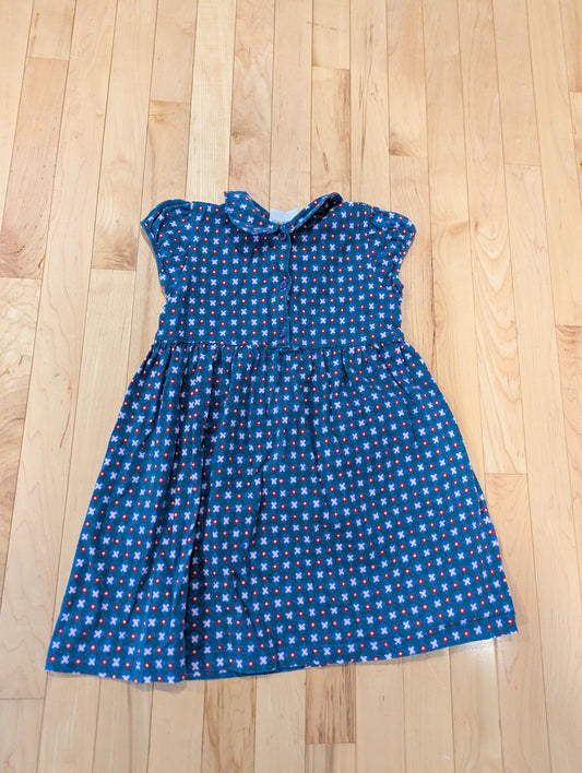 Hanna Andersen Blue Floral Short Sleeve Dress Size 100, Blue w/ Pink and Red Flowers, Button Front 3T