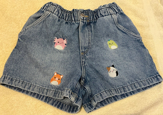 H & M Jean shorts girls size 10, Squishmallows Embroidered squishmallows on front and back 10