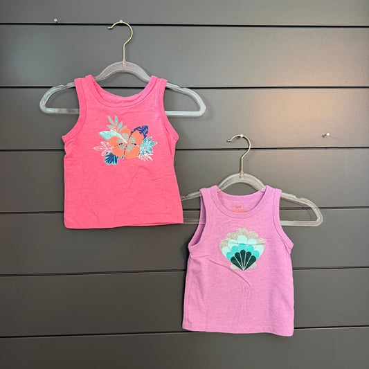 Cat and Jack Tank tops, pink flower purple shell 12 Months
