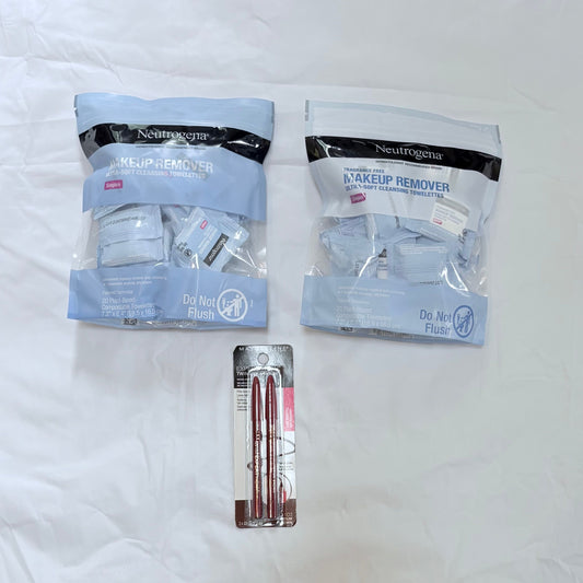 Neutrogena 2 new pkgs of individual wrapped makeup remover wipes Maybelline eye/brow liner Med brown 103