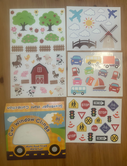 LIKE NEW Set of Car Window Clings for Travel! Scavenger Hunt for Long Car Rides, Stick to Window, Remove Easily