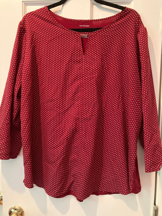 Van Heusen size 2xl three quarter length sleeve Blouse tshirt red polka dotted v neck cut out Women's - XXL