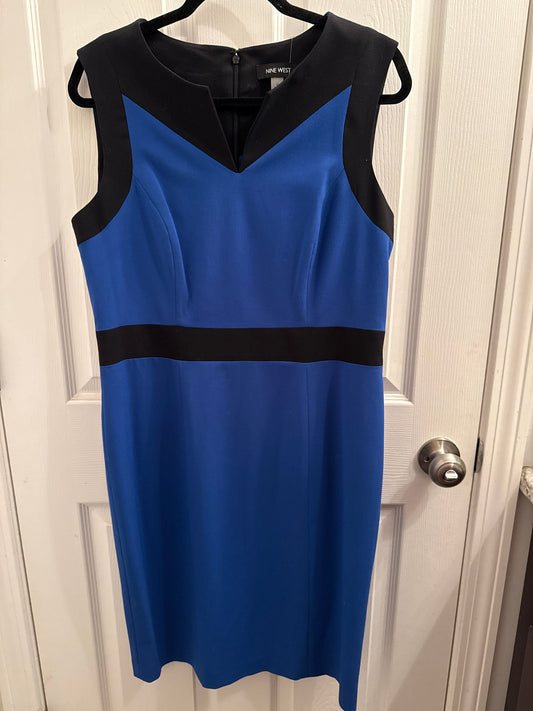 Nine West Sleek blue fitted sleeveless lined dress very flattering Women's 10