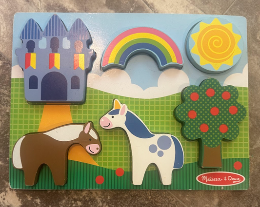 Melissa & Doug Fantasy Castle Chunky Puzzle Great for Toddlers! 6 Large Pieces, Sturdy! Horses, Rainbow! Puzzle