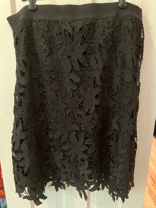 John Paul Richard xl skirt elastic waist Lace floral over silky black inside skirt Women's - XL