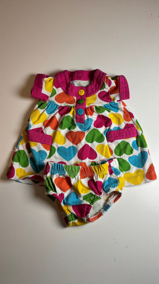 Carters NB dress rainbow colored heart design With matching bloomer Newborn