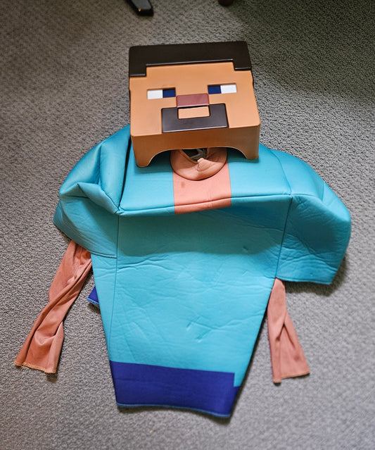 Minecraft Costume - Steve Size 10/12, plastic mask, foam-type top- no pants or accessories 10