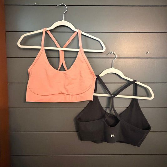 Under Armour Sports Bra, Size XL, non padded, black and pinkish/orange/brown? Bra