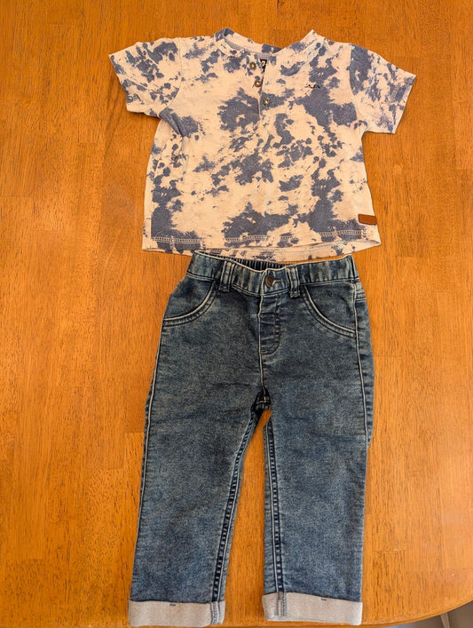 For all mankind top 24m, Cat & Jack bottoms 18m, blue/white tie die t shirt - runs small/short, stretchy jeans 18 Months