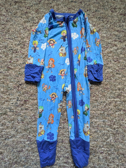 Akemi Baby--Bamboo/0-3months Blue One Piece 2 way zipper sleeper with fold over feet Newborn