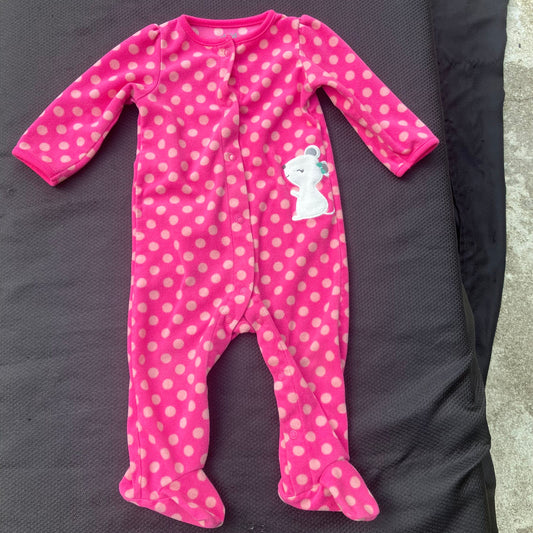 Carter's - 6-9m Fleece one-piece footie pajamas Button-up, Dark pink / Light pink polka dot and mouse 6 Months