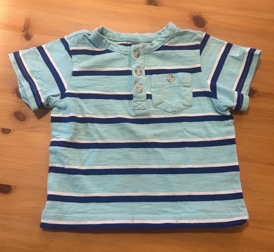 2T Gymboree SS Henley Striped Tee T-Shirt Lt Blue/Blue/White Striped Heavyweight Shirt w/ Buttoned Pocket 2T