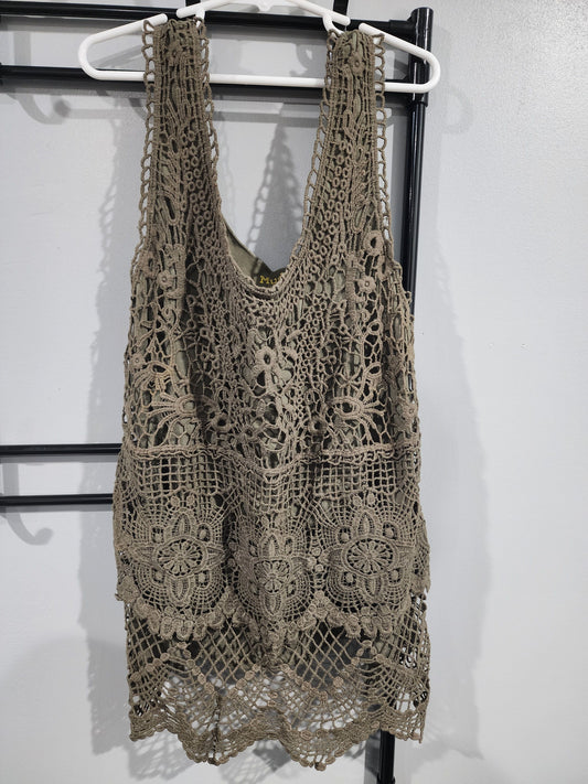 Mudd, L, Tank Top Army Green w. Lace overlay Women's - L