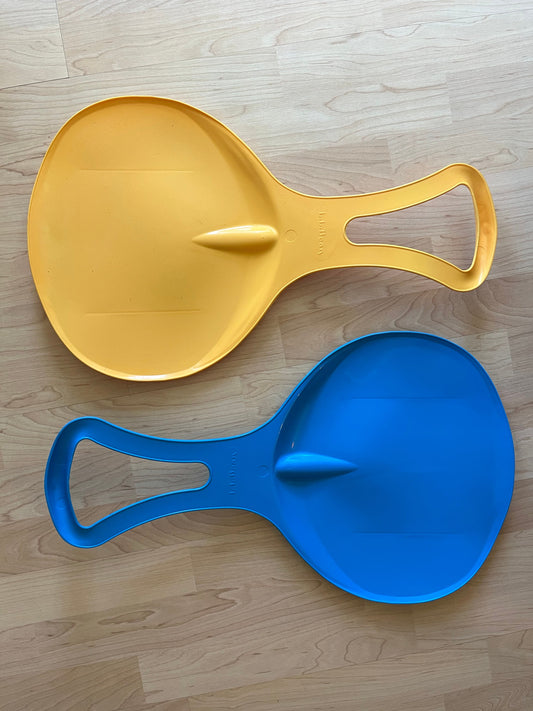 LL Bean 2 small handled snow sleds yellow and blue Snow Sports