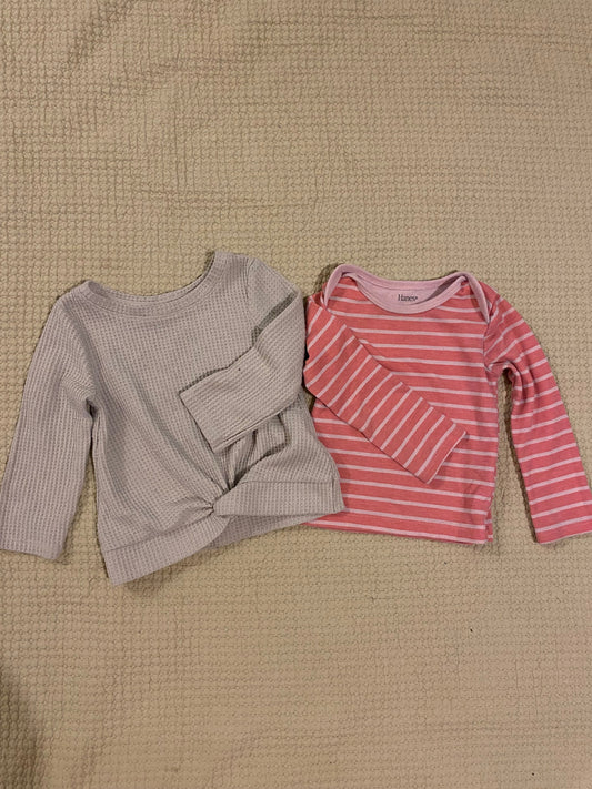 Hanes, Cat and Jack Woven knotted long sleeve and striped cotton long sleeve 12 Months